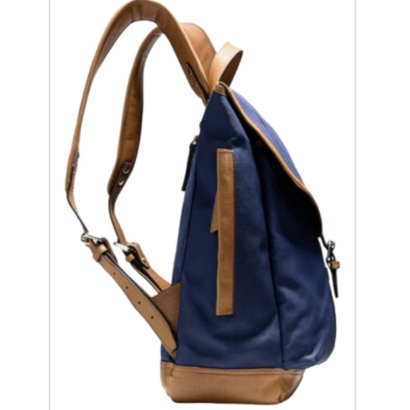 Cole Haan Navy Blue Marshall Canvas Leather Backpack - Picture 3 of 15